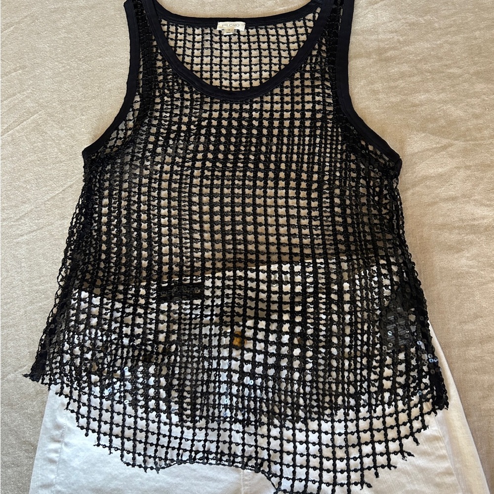Pilcro Black Mesh Tank Top